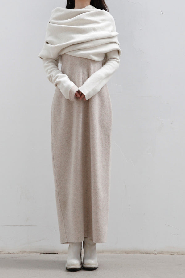 Un Morceau Wool Pile Neck Oversized Dress UM222LS20 Cream PUM41